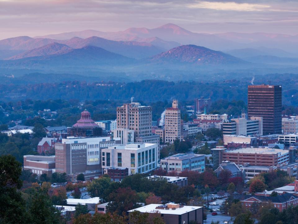 Asheville, North Carolina at dawn.