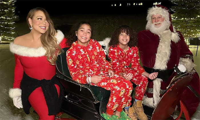 Mariah Carey con sus hijos inaugurando la Navidad