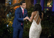 <p>Grant and Rachel Lindsay on ABC’s <i>The Bachelorette</i>. <br>(Photo: Paul Hebert/ABC) </p>