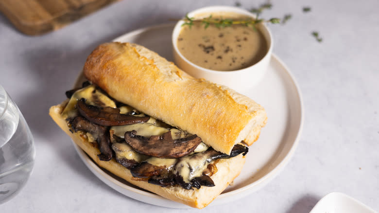 vegetarian mushroom french dip sandwich 