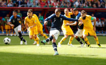 Soccer Football - World Cup - Group C - France vs Australia - Kazan Arena, Kazan, Russia - June 16, 2018 France's Antoine Griezmann scores their first goal from a penalty REUTERS/John Sibley