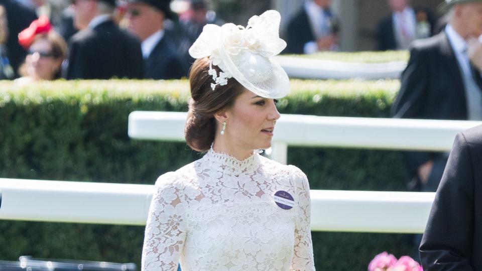 Princess Kate in lace white dress at Royal Ascot 2017 