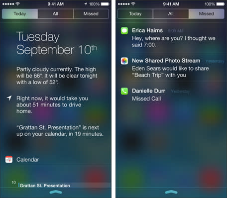 iOS Notification center