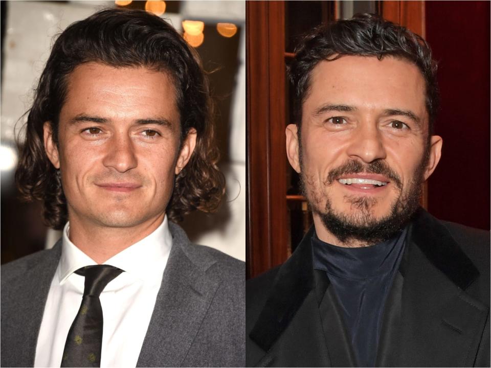 orlando bloom with long hair on the left and short hair on the right