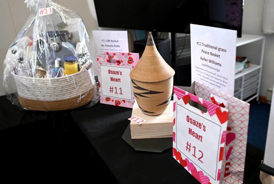 Items in the raffle at the Osaze’s Heart Scholarship fundraiser dinner on Tuesday, March 19, 2024 at the State College Access Church.