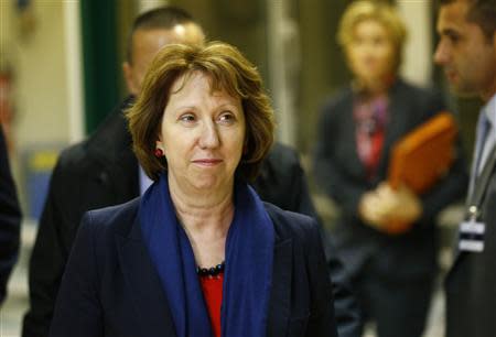 European Union foreign policy chief Catherine Ashton arrives for two days of closed-door nuclear talks with Iranian Foreign Minister Mohammad Javad Zarif at the United Nations European headquarters in Geneva November 20, 2013. REUTERS/Denis Balibouse