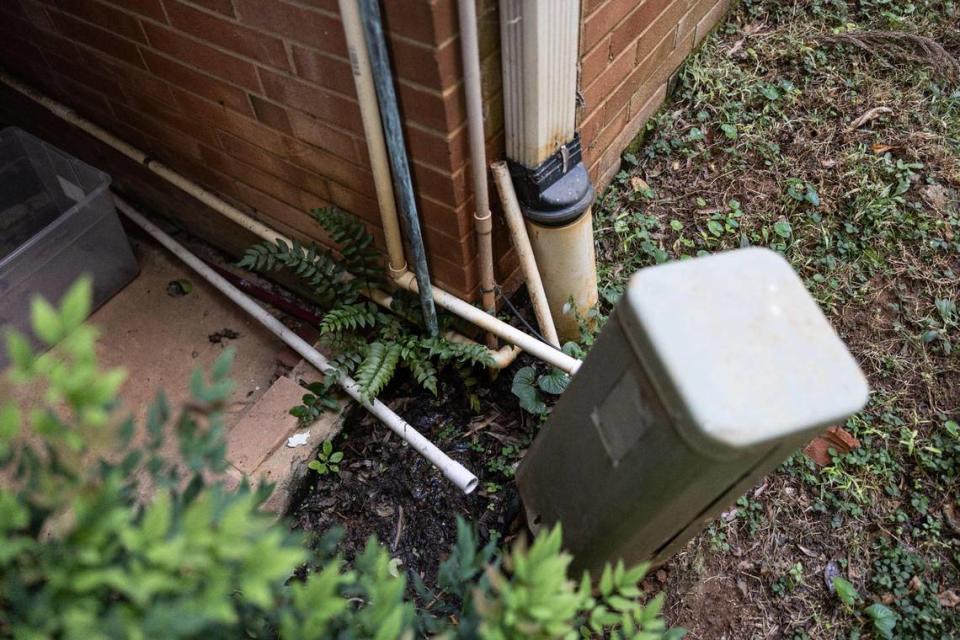 These pipes drain water from the HVAC unit on Jennifer Jackson’s Charlotte condo. Jackson contends her HOA fined and billed her for a problem caused by the HOA’s own drain line. The HOA disputes that it did anything improperly.