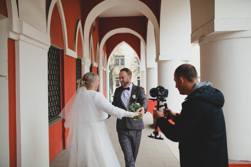 wedding couple being