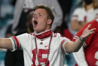 A Ohio State fan reacts during the second half of an NCAA College Football Playoff national championship game against Alabama, Monday, Jan. 11, 2021, in Miami Gardens, Fla. (AP Photo/Lynne Sladky)