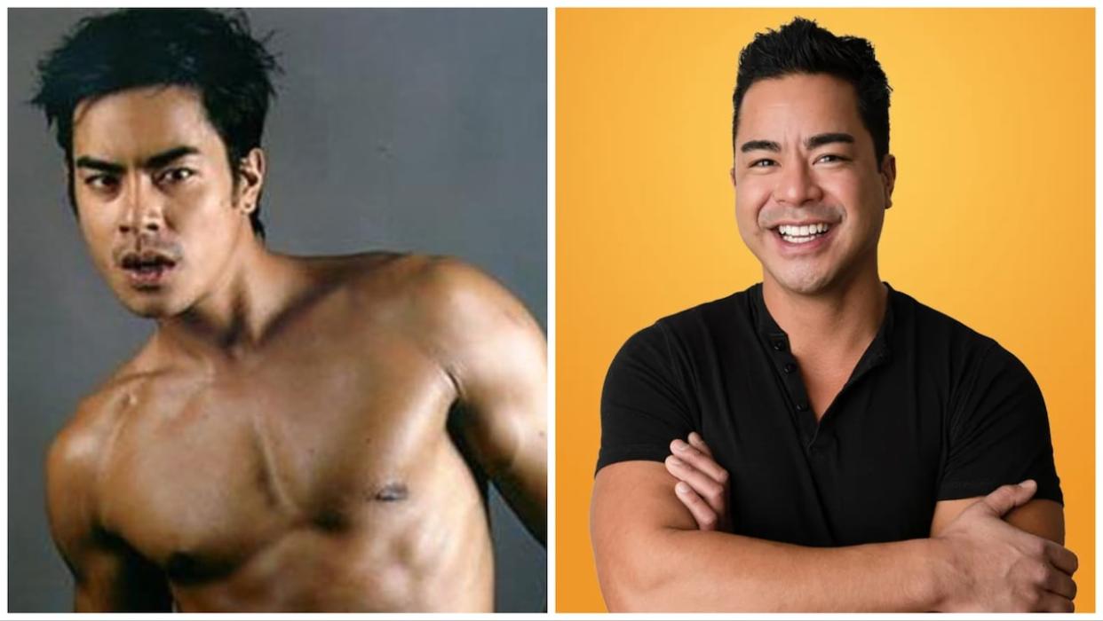 Alvin Pulga grew up in Regina, but a chance meeting with an agent in Manila led to a career as a celebrity VJ and model in Asia, left. He's since returned to Regina where he works as a real estate agent, right.  (Submitted photo - image credit)