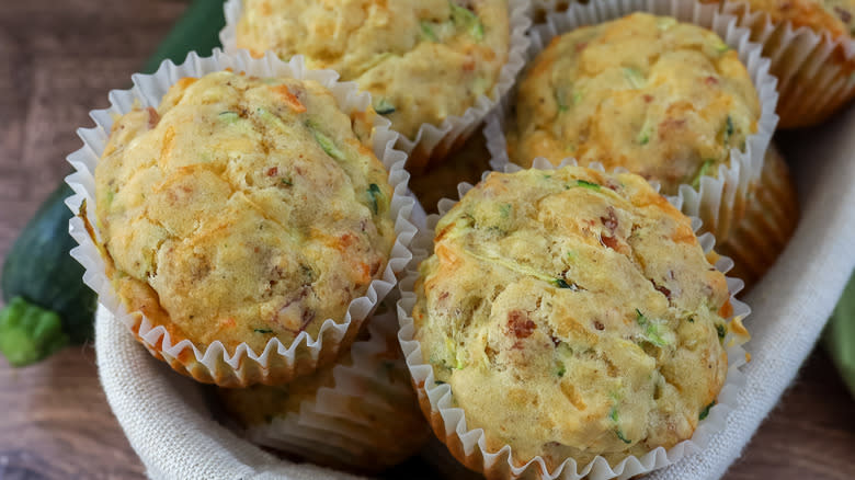 cheesy zucchini muffins in basket