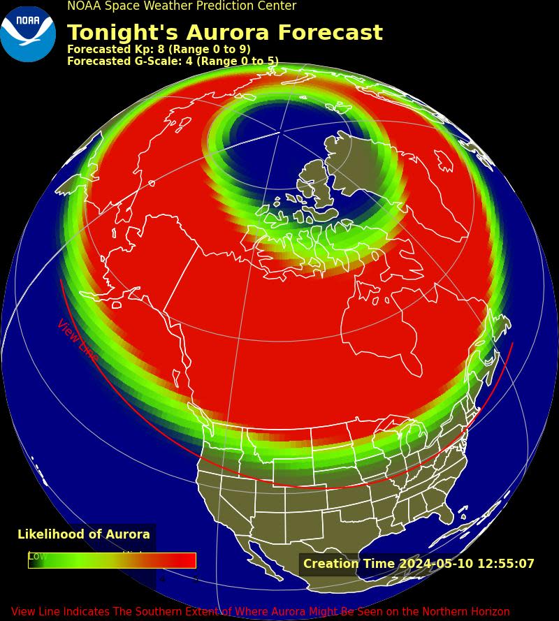 This weekend's display of the northern lights is forecast to be on display across most of the northern tier of the continental Untied States.