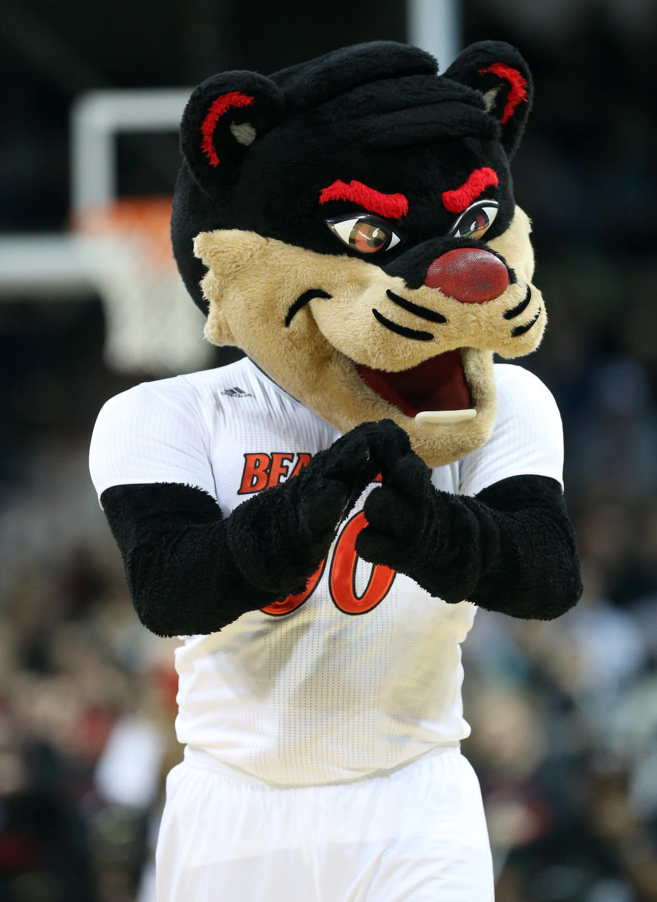 SPOKANE, WA - MARCH 20:  The Cincinnati Bearcats mascot cheers on his team during their game against the Harvard Crimson in the second round of the 2014 NCAA Men's Basketball Tournament at Spokane Veterans Memorial Arena on March 20, 2014 in Spokane, Washington.  (Photo by Stephen Dunn/Getty Images)