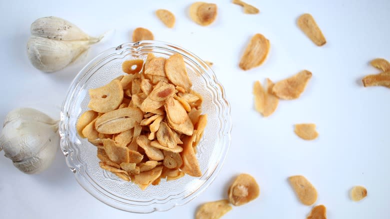 bowl of fried garlic chips