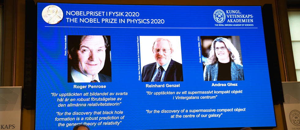 Le Britannique Roger Penrose, l'Allemand Reinhard Genzel et l'Américaine Andrea Ghez ont reçu le prix Nobel de physique 2020.
