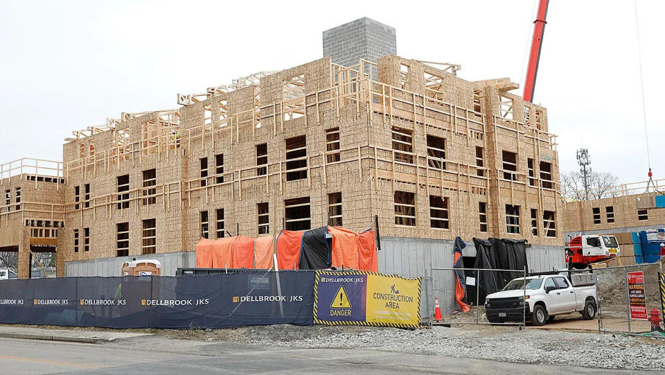A housing was under construction at the former Greenbush MBTA parking lot off the Driftway in Scituate in March 2022.