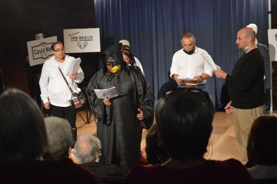 Lori Pina, Charlie Perry, Jr., Chad Hart, George Wilky, Tara Greenwood and Russ Ramos perform "Learning to Live After COVID" by Russ Ramos during the 17th Annual Culture*Park Short Plays Marathon.