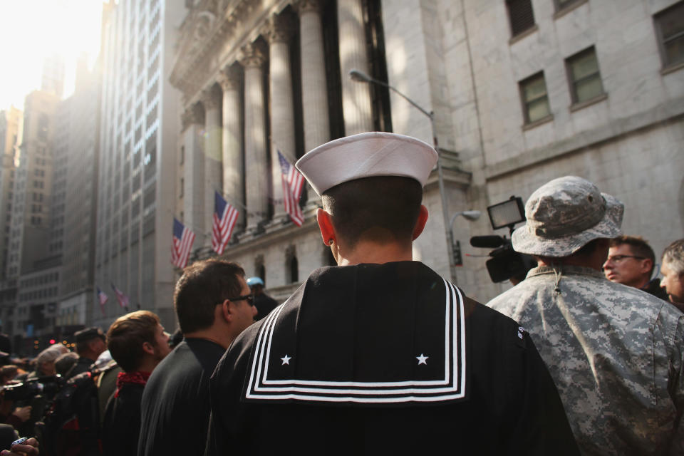 Iraq Veterans Against War March To Occupy Wall St Encampment