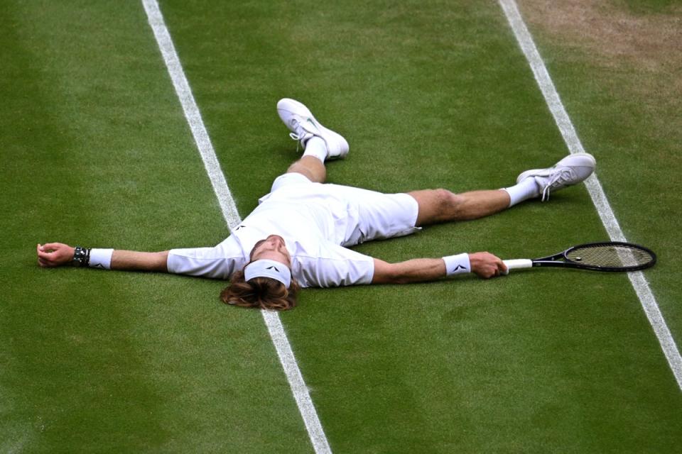 Rublev after failing to return a Djokovic drop shot (Getty Images)