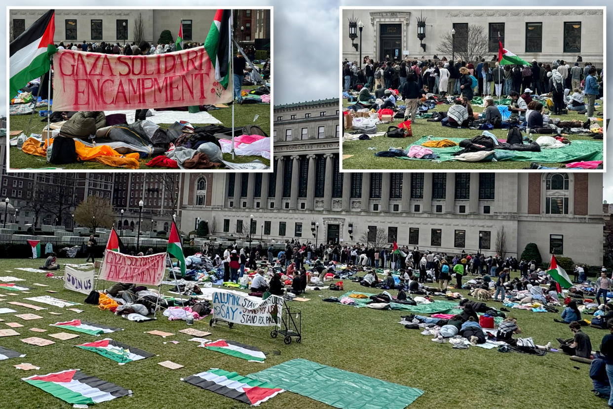 Collage of pro-palestinian encampment at columbia university