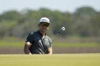 Garrick Higgo, of South Africa, chips to the green on the third hole during a practice round at the PGA Championship golf tournament on the Ocean Course Tuesday, May 18, 2021, in Kiawah Island, S.C. (AP Photo/David J. Phillip)