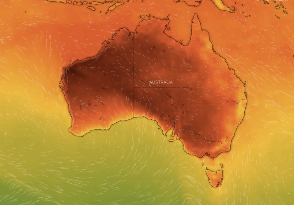 A map of Australia shows heat.