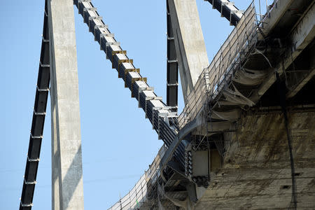 FILE PHOTO: A view of the renovation work on the collapsed Morandi Bridge in Genoa, Italy August 17, 2018. REUTERS/Massimo Pinca