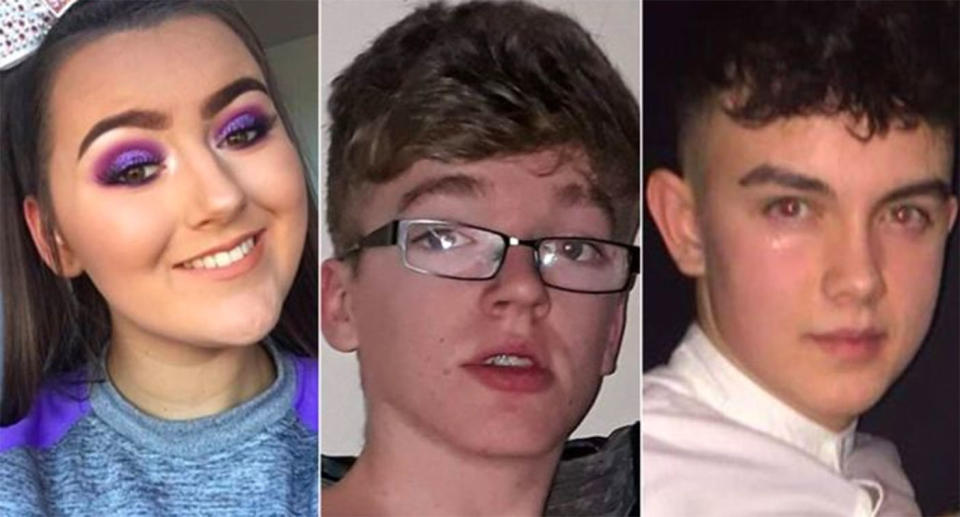 Lauren Bullock, 17, Morgan Barnard, 17, and 16-year-old Connor Currie were all killed in the crush. Source: Facebook / Euphoria Allstar Cheerleading, Barnard family, Edenork Gac