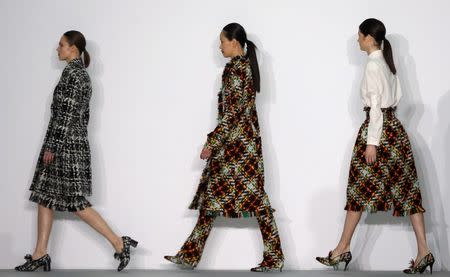 Models present creations from the J. JS Lee catwalk show at London Fashion Week Autumn/Winter 16 in London, Britain February 19, 2016. REUTERS/Neil Hall