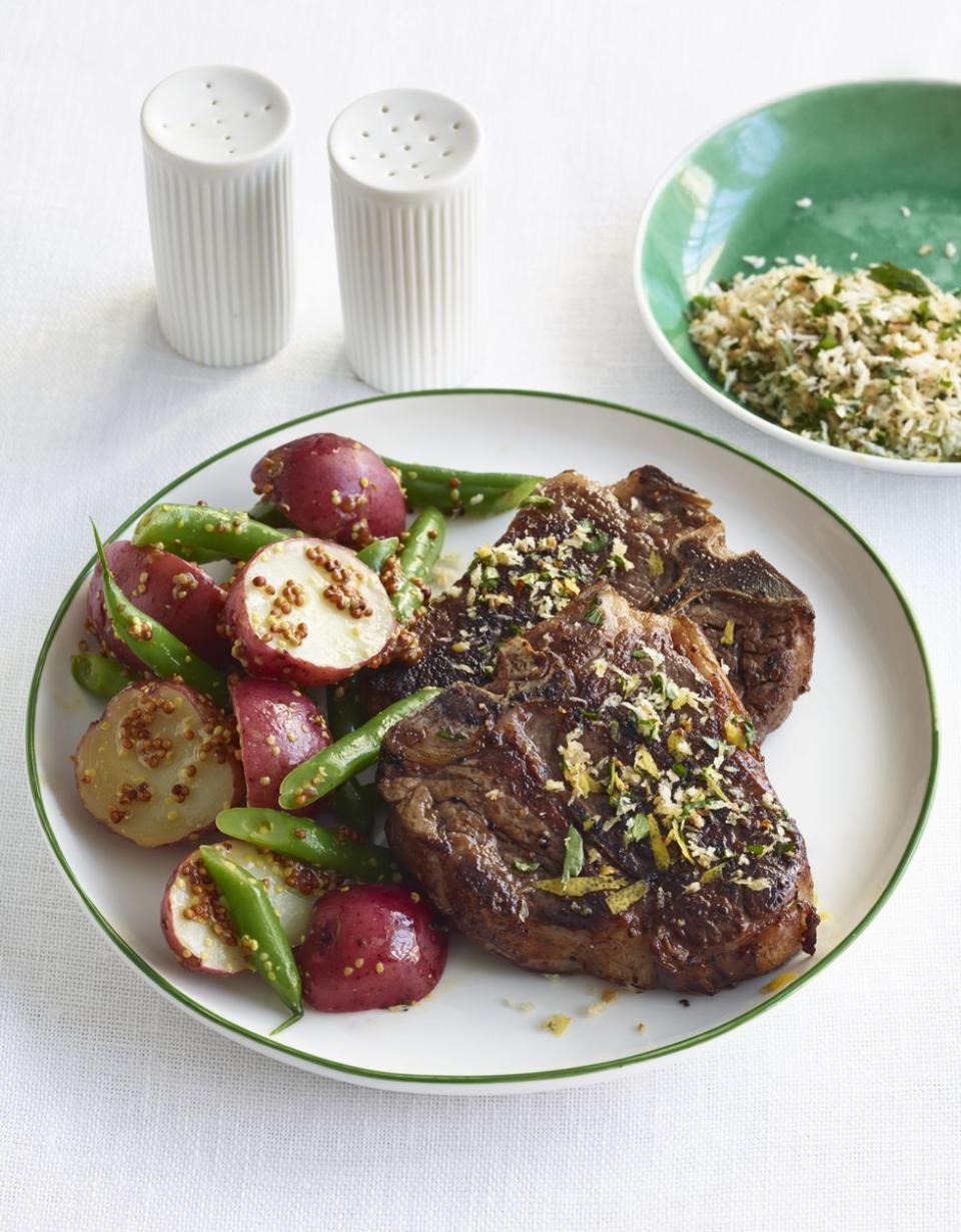 Seared Lamb with Mustard Potatoes and Green Beans