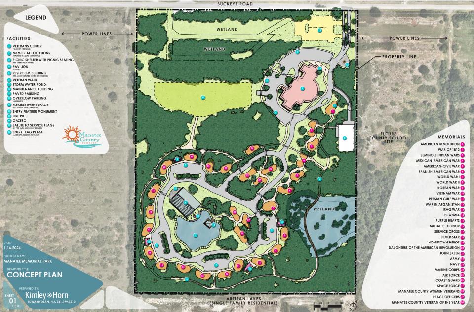 A concept plan for a proposed veteran's memorial park in Manatee County.