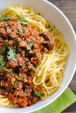 Spaghetti with Lentil-Mushroom Ragu
