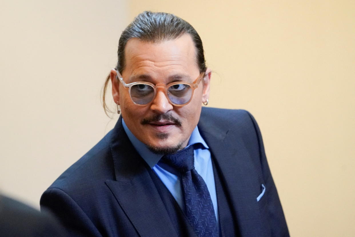 Actor Johnny Depp appears in the courtroom during Depp's defamation case against ex-wife Amber Heard at the Fairfax County Circuit Courthouse in Fairfax, Virginia, U.S., May 27, 2022. Steve Helber/Pool via REUTERS