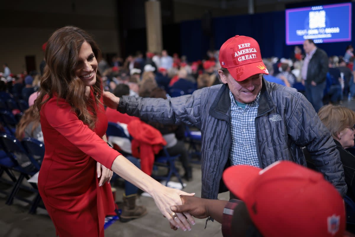 South Carolina Rep Nancy Mace greets supporters at a Trump rally in February 2024 (Getty Images)