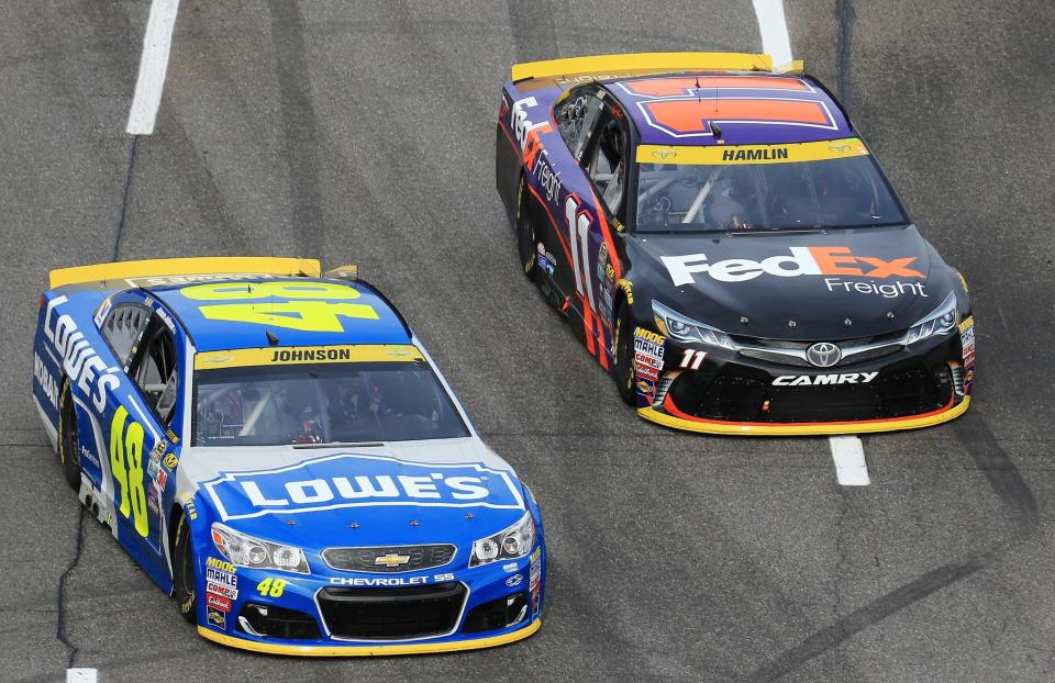 Denny Hamlin finished third and made some contact with Jimmie Johnson earlier in the race. (Getty)