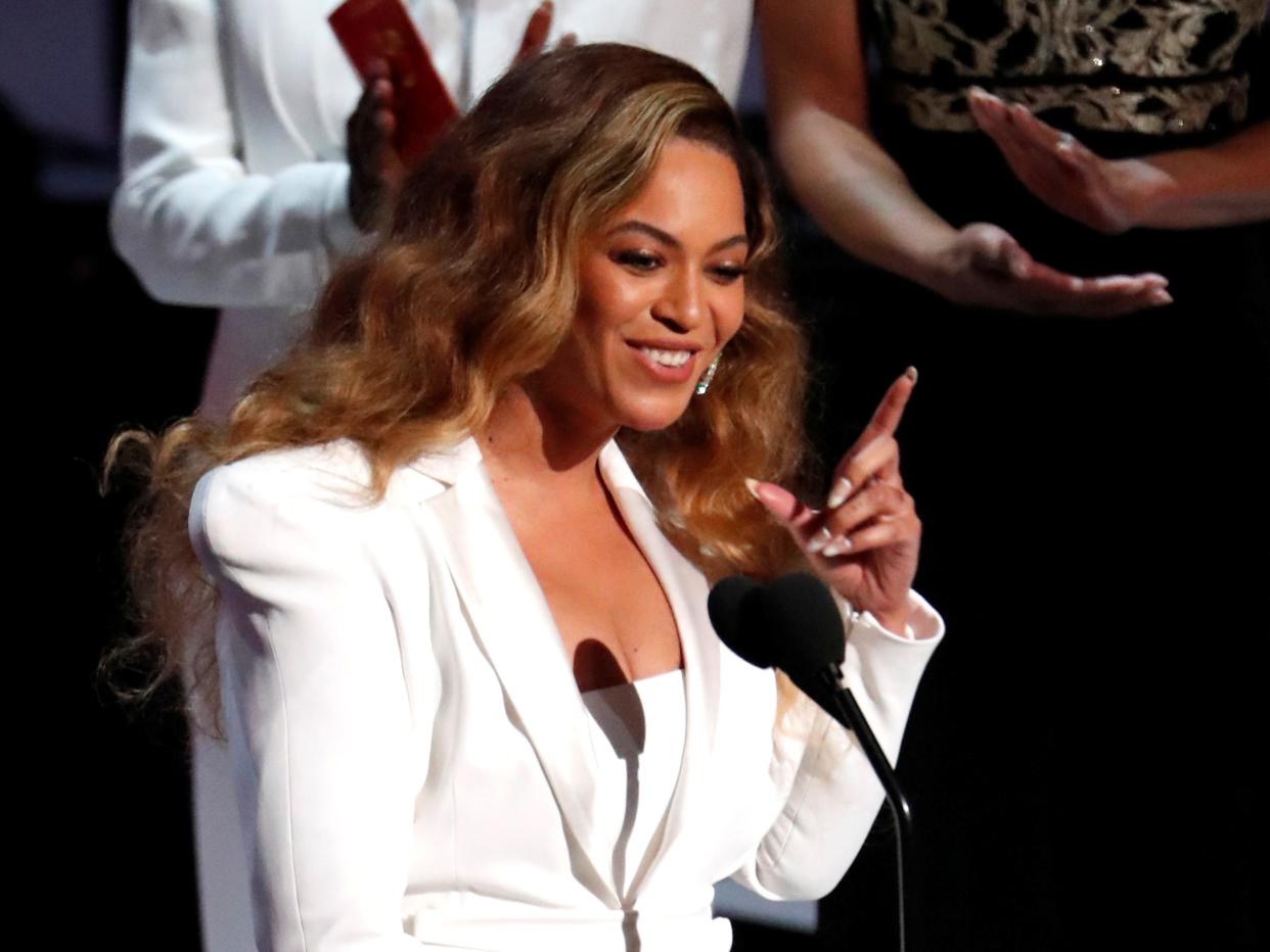 FILE PHOTO: 50th NAACP Image Awards - Show - Los Angeles, California, U.S., March 30, 2019 - Beyonce reacts after winning the entertainer of the year award. REUTERS/Mario Anzuoni