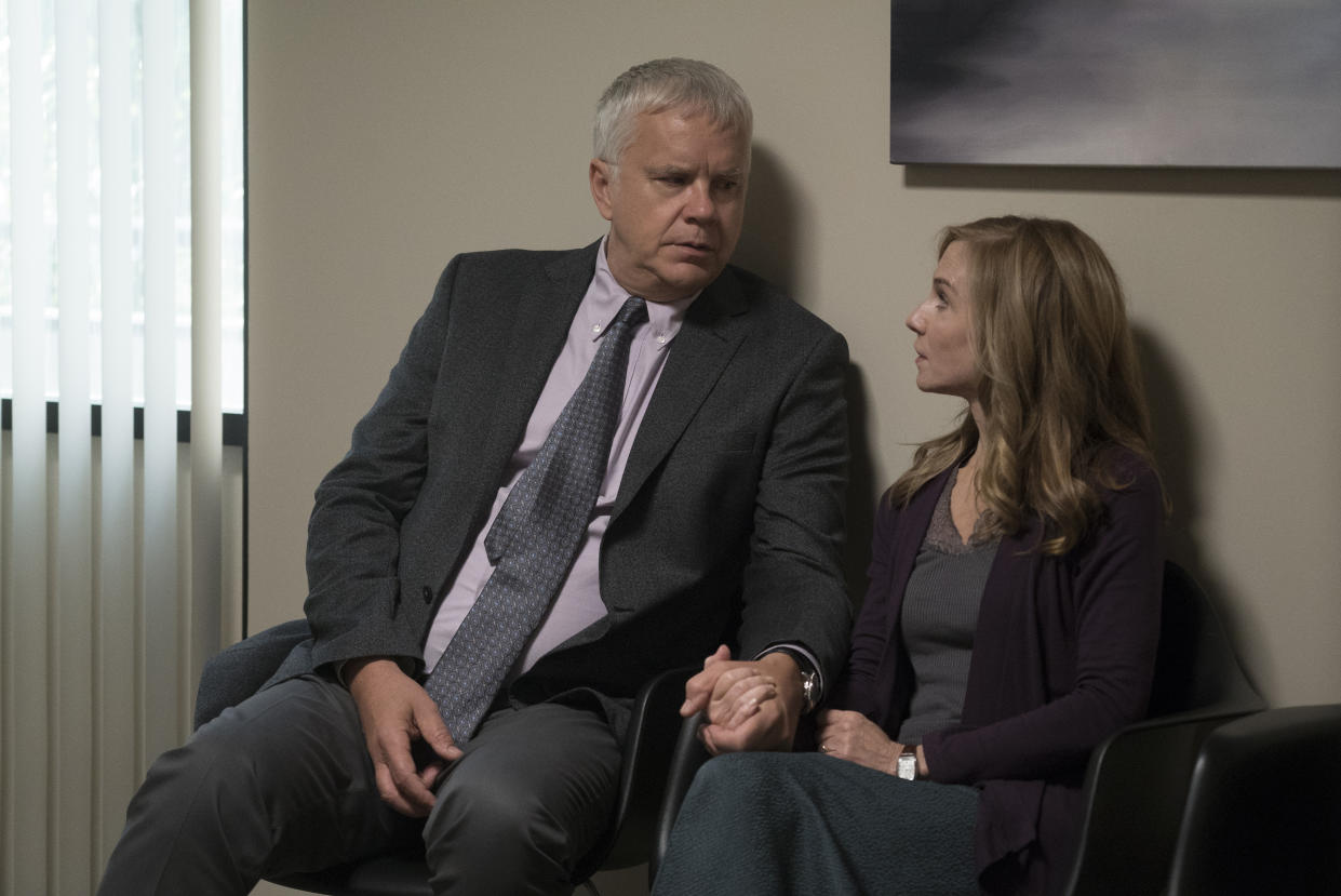 Tim Robbins and Holly Hunter in <em>Here and Now</em>. (Photo: Ali Paige Goldstein/HBO)