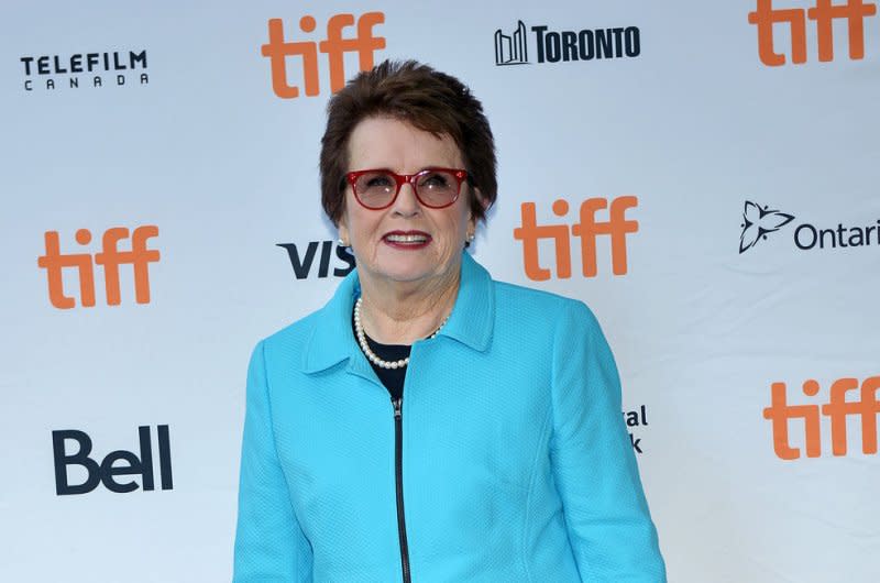 Billie Jean King arrives at the Toronto International Film Festival premiere of "Battle of the Sexes" at Ryerson Theatre in Toronto, Canada, on September 10. On September 20, 1973, the tennis icon defeated Bobby Riggs in a "Battle of the Sexes" tennis match. Photo by Christine Chew/UPI