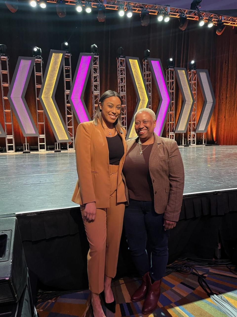 From left: Sharnese Marshall and her mom, Suzanne Marshall, at Huntington Place in Detroit on Feb. 5 2023 where the Konnection was being honored.
