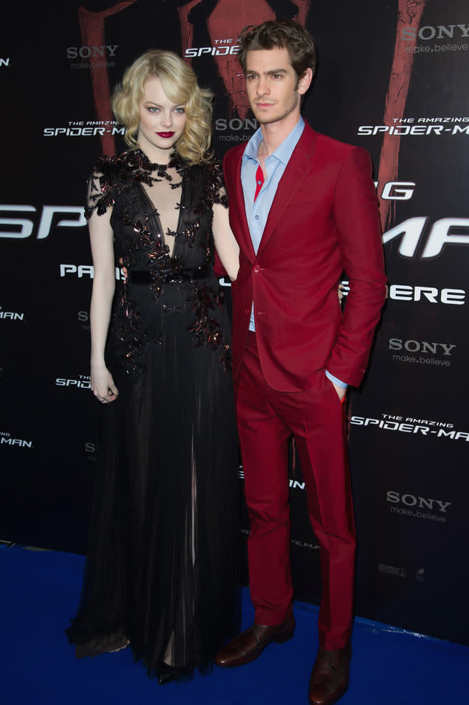 Emma Stone and Andrew Garfield attend 'The Amazing Spider Man' Paris Film premiere at Le Grand Rex on June 19, 2012 in Paris, France.