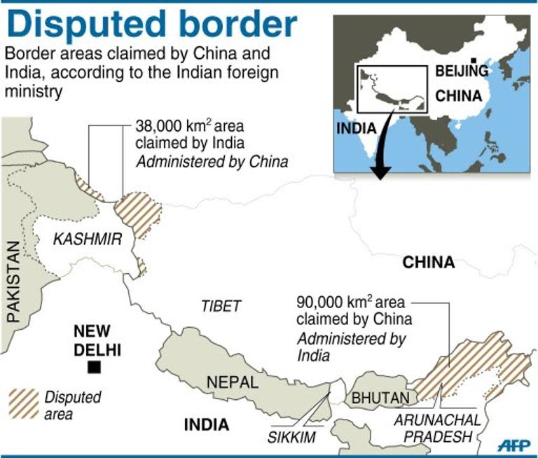 Graphic showing disputed border regions between China and India