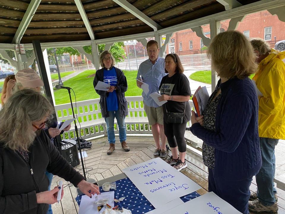Despite a driving rain Saturday afternoon, 16 turned out in Newton for a vigil organized by Sussex county Democrats for the victims of Uvalde.
