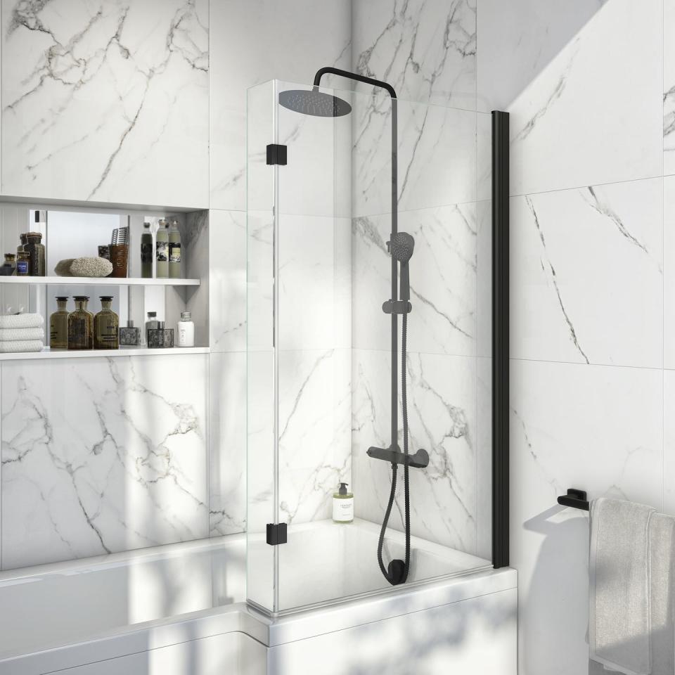 modern shower bath with matt black hardware