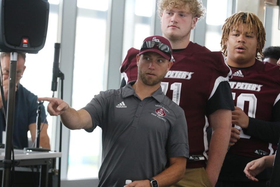 East Rutherford, NJ August 8, 2023 -- Rich Hansen of St. Peters at the high school football Super Football Conference Media Day at MetLife Stadium.