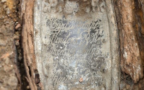 The archaeologists identified the remains of Captain Matthew Flinders by the lead plate placed on top of his coffin - Credit: James O. Jenkins/HS2