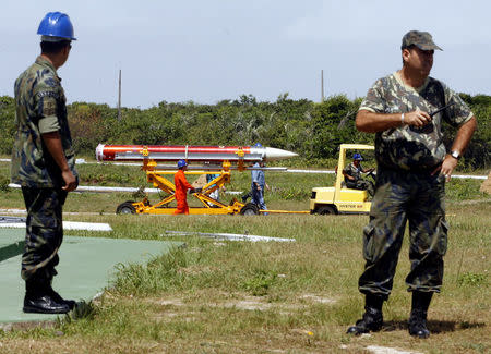 FILE PHOTO: Militaries are seen inside the Alcantara Launch Center (CLA) in the city of Alcantara in Maranhao State, Brazil July 11, 2007. REUTERS/Jamil Bittar/File photo