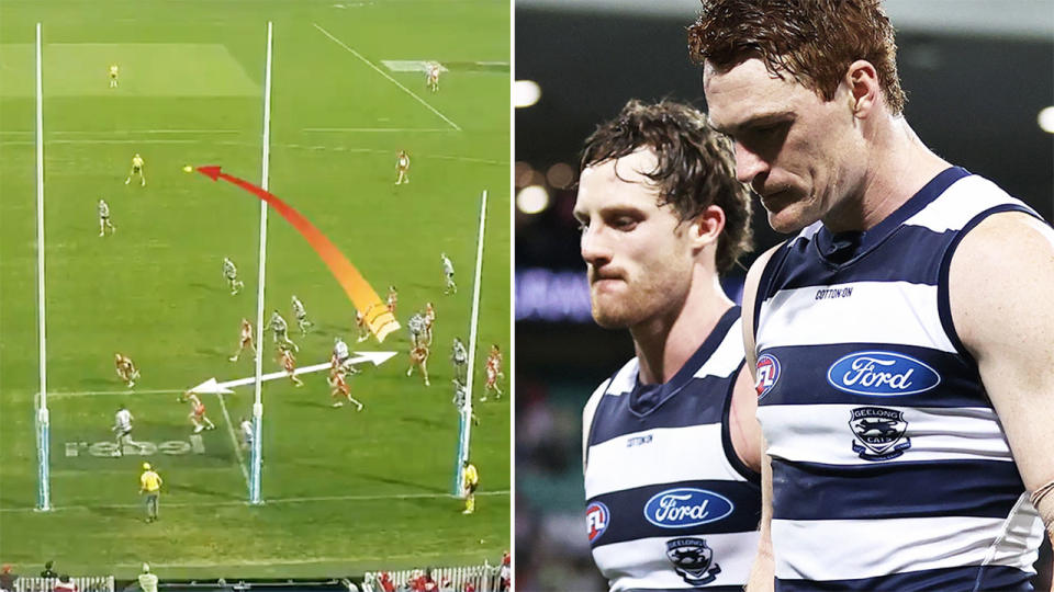 New vision, pictured here showing the Geelong Cats were wrongly denied a shot at victory.