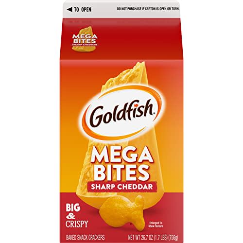 Goldfish Mega Bites, Sharp Cheddar Crackers, 26.7 Oz Carton
