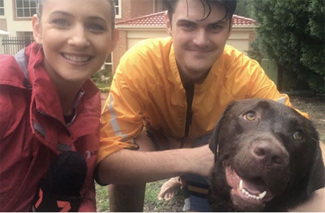 Joseph and his dog Fudge were rescued from Queensland floodwaters. Picture: Peter Doherty/7 News