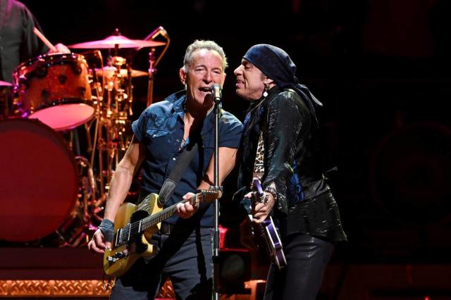 Bruce Springsteen and Steven Van Zandt share the mic during the show at the Bryce Jordan Center on Saturday, March 18, 2023.